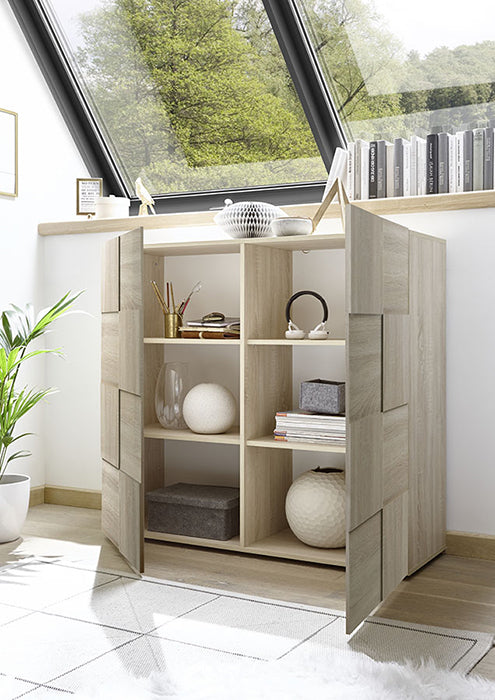 Credenza Moderna, Madia di Design, 2 ante Alta, Rovere Samoa, ZLCMS-MD2ARS