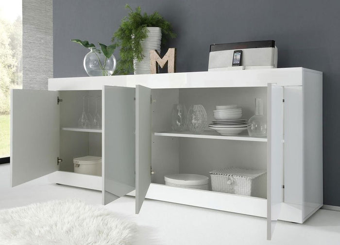 Credenza Moderna, Madia di Design, 4 ante, Bianco Lucido ZLCBSC-MDP-BB-4A