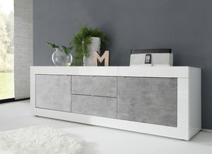 Madia bassa, Bianca Lucida e Cemento con 2 ante e 2 cassetti, ZLCBSC-MDM-BC222