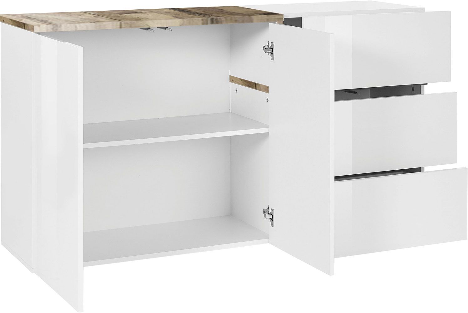 Madia moderna con 2 ante e 3 cassetti in finitura Bianco lucido e Pero, ZTC18111832