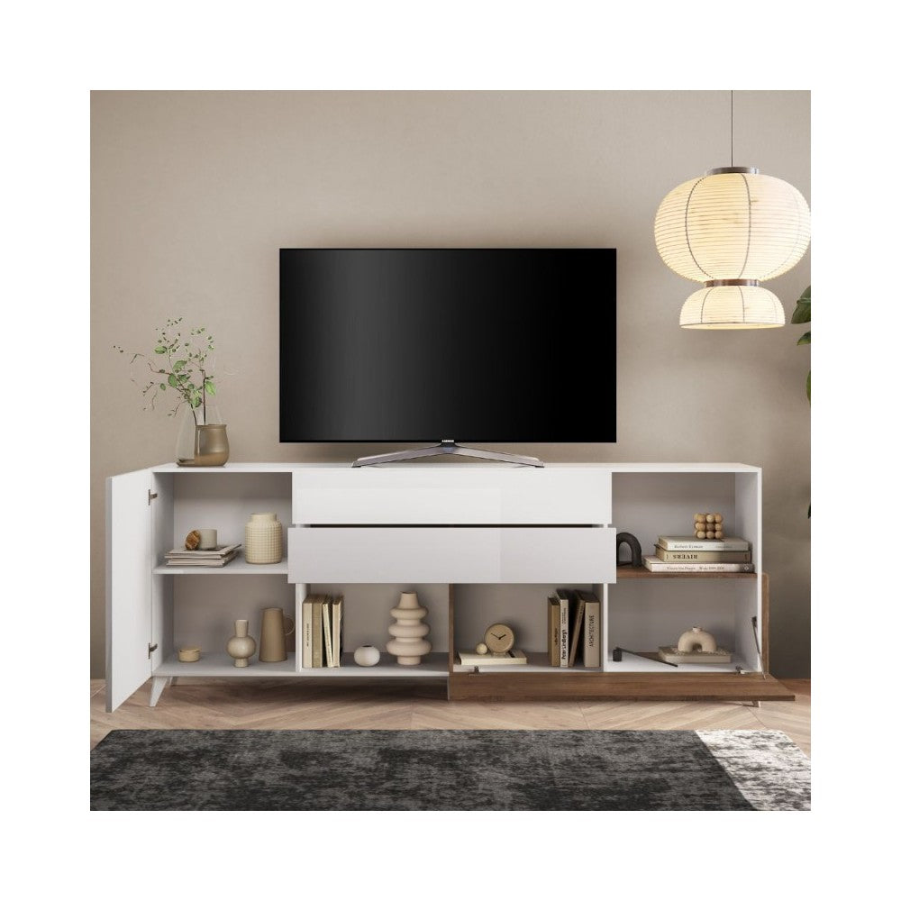 Madia Marion 240x42x94h colore bianco lucido e mercure