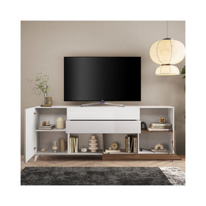 Madia Marion 240x42x94h colore bianco lucido e mercure