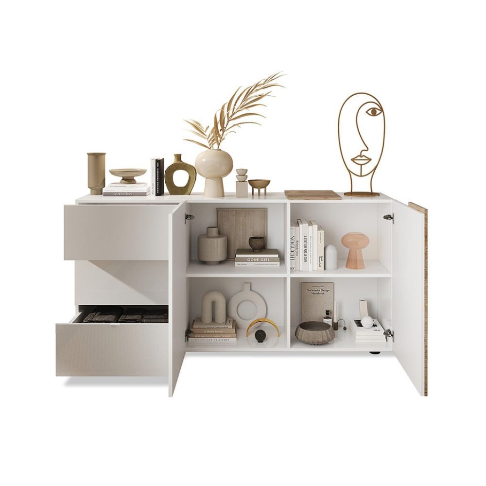 Madia 2 ante 3 cassetti Sabry colore bianco lucido rovere Kadiz