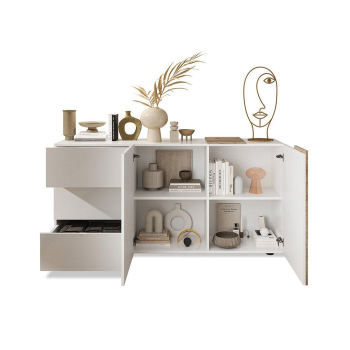 Madia 2 ante 3 cassetti Sabry colore bianco lucido rovere Kadiz