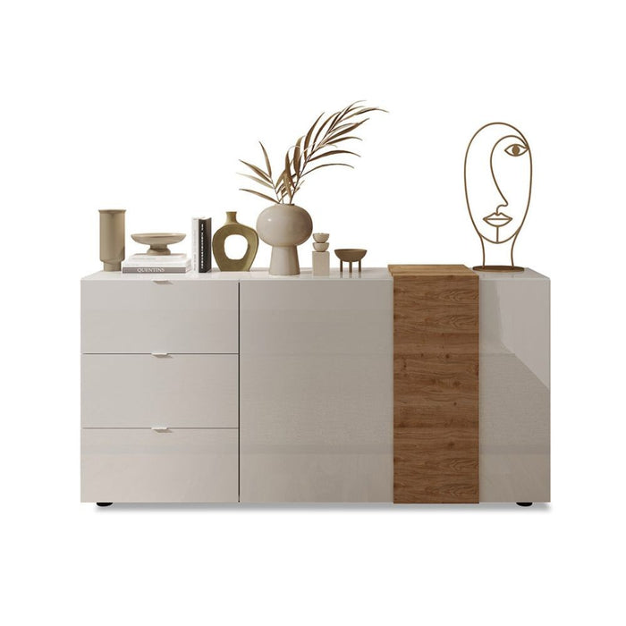 Madia 2 ante 3 cassetti Sabry colore bianco lucido rovere Kadiz