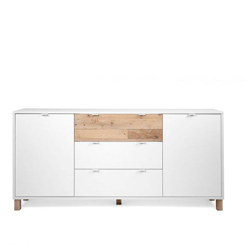 Madia Kilsbo con 2 ante e 3 cassetti in finitura Bianco opaco e Legno vecchio, ZFRMEN51A
