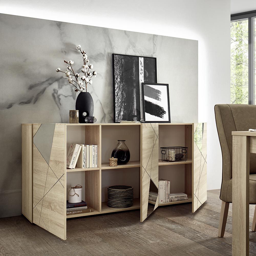 Madia moderna con 3 ante e specchi Rovere, ZLCMADDIAN3-R