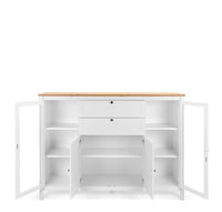 Madia credenza, 2 ante in vetro, 2 ante, 2 cassetti finitura bianco opaco e top in quercia, ZFRMC2AV24COQ
