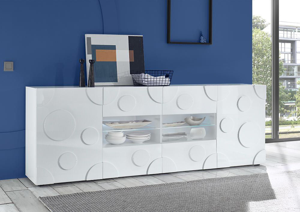 Madia Cerchio a 2 ante 4 cassetti, finitura bianco lucido, design moderno ZLCSHPRD3