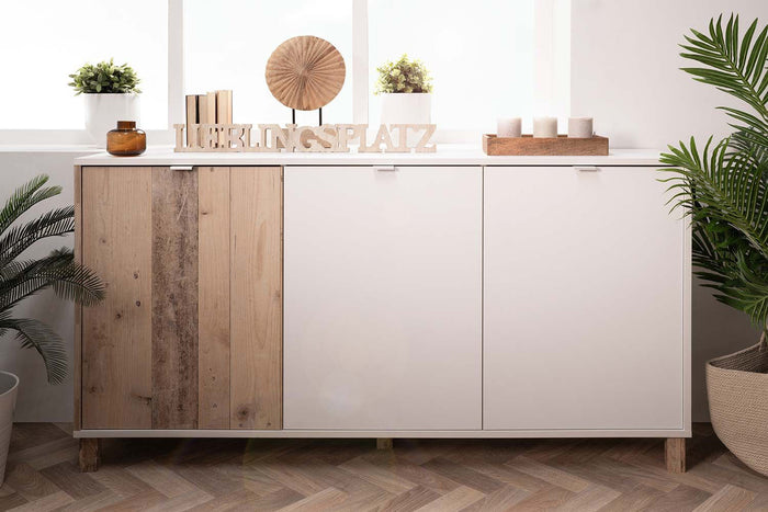 Madia Kilsbo con 3 ante Bianco opaco e Legno vecchio, ZFRMEN01B