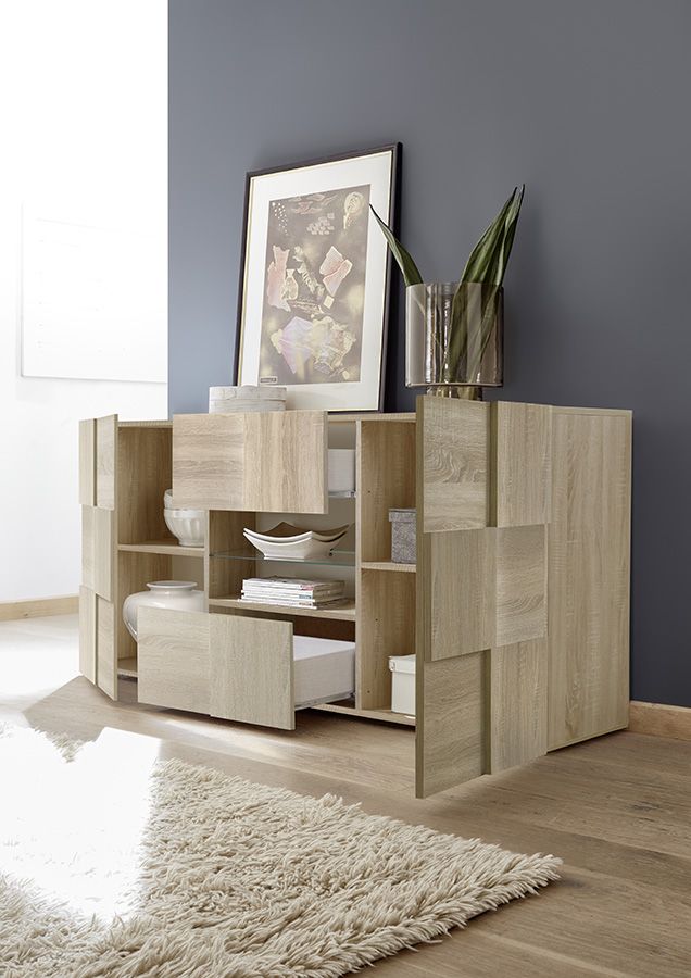 Credenza Moderna, Madia di Design, 2 ante e 2 cassetti, Rovere Samoa, ZLCMS-MD2A2CRS
