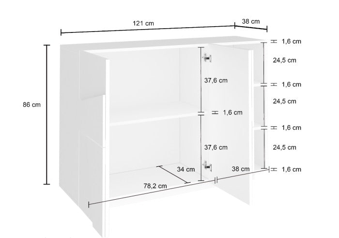 Madia con 2 ripiani e 2 ante con disegni geometrici in finitura Bianco lucido, ZTCA65416966