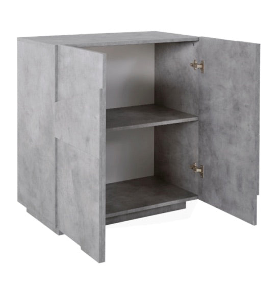 Madia a 2 ante con disegni geometrici in finitura Beton, ZTCA62796705