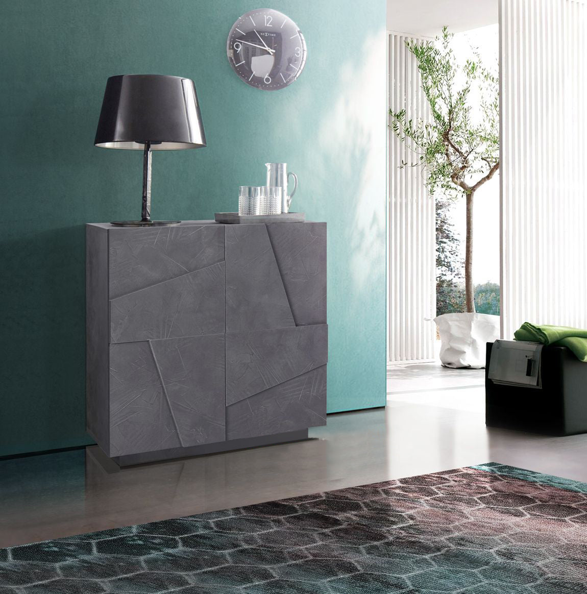 Madia a 2 ante con disegni geometrici in finitura Ardesia, ZTCA93774518