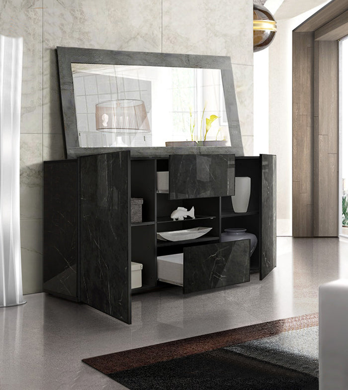 Madia moderna, 2 ante 2 cassetti, finitura Marmo Lucido Nero, ZLCMAD2ACDM