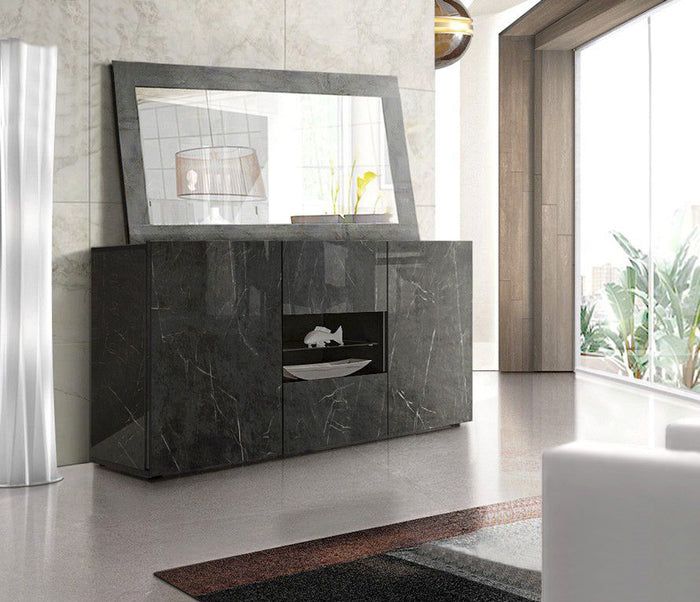 Madia moderna, 2 ante 2 cassetti, finitura Marmo Lucido Nero, ZLCMAD2ACDM