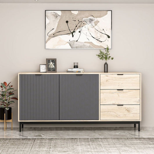 Madia Esta rovere chiaro e antracite con effetto cannettato 180x45x90H