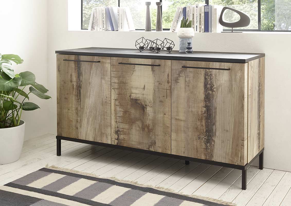 Madia Industry con 3 ante finitura Nero bruciato e Pero, ZLCMGMAD3A05