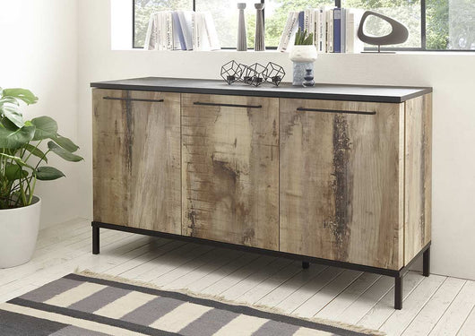 Madia Industry con 3 ante finitura Nero bruciato e Pero, ZLCMGMAD3A05