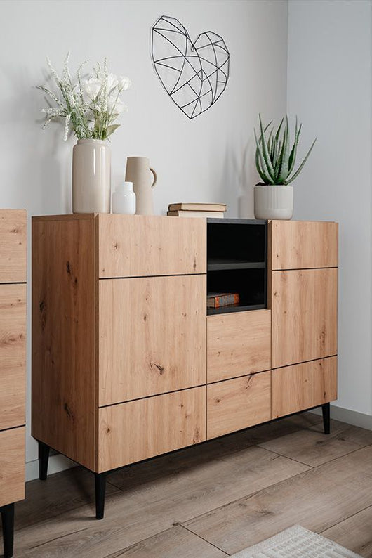 Madia moderna Glesborg con 3 ante Rovere e Nero carbone, ZFRNOLAMAD3A