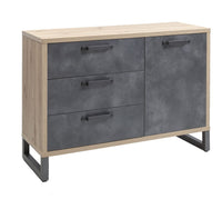 Madia / comò Industry con 3 cassetti e un'anta in finitura Rovere e Grigio smoke ZCMFAB610