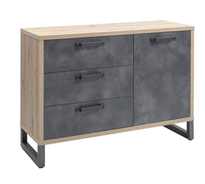 Madia / comò Industry con 3 cassetti e un'anta in finitura Rovere e Grigio smoke ZCMFAB610
