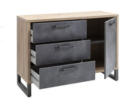Madia / comò Industry con 3 cassetti e un'anta in finitura Rovere e Grigio smoke ZCMFAB610