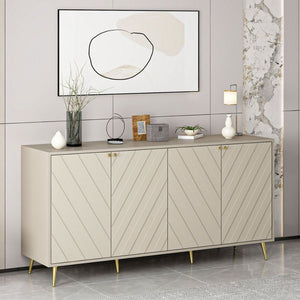 Madia Jana 4 Ante colore cashmere con intagli geometrici maniglie e piedini Oro – Eleganza e Funzionalità per il Tuo Living