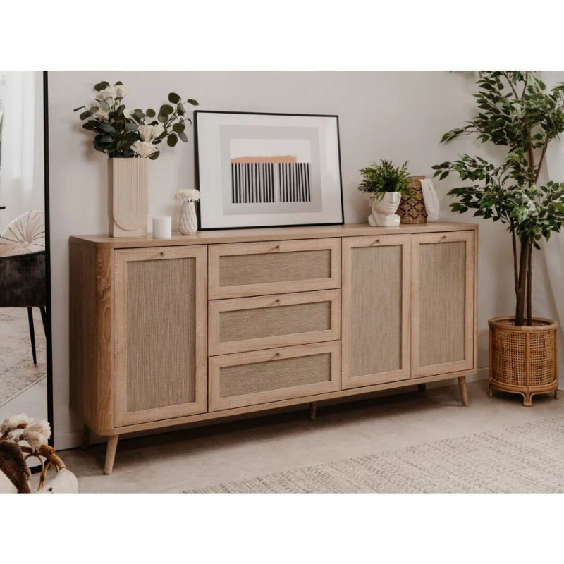 Madia KUTA51A rovere sonoma 3 cassetti e 3 ante effetto rafia