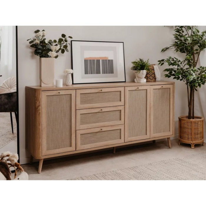 Madia KUTA51A rovere sonoma 3 cassetti e 3 ante effetto rafia