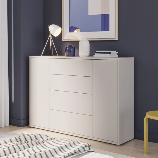 Madia Medea con 4 cassetti e 2 ante cashmere 144x35x99 – Stile e funzionalità