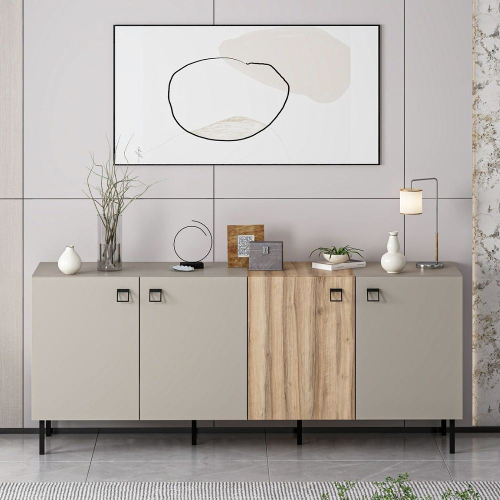 Madia Mila cashmere e rovere 180x47x75H – Eleganza e contrasto per un living raffinato