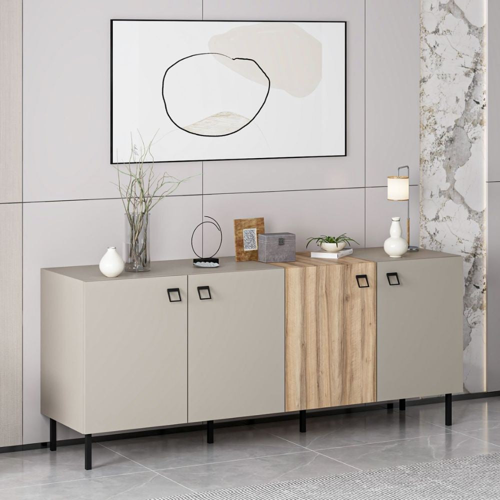 Madia Mila cashmere e rovere 180x47x75H – Eleganza e contrasto per un living raffinato