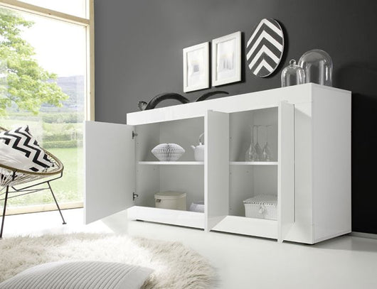 Credenza Moderna, 3 ante Bianco Lucido, ZLCBSC-MDP-BB
