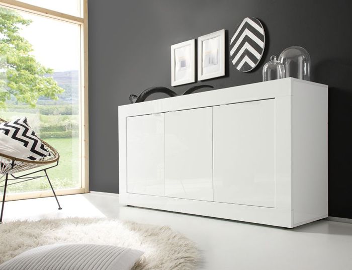Credenza Moderna, Madia di Design, 3 ante, Bianco Lucido, ZLCBSC-MDP-BB