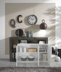 Madia moderna 3 ante  bianco laccato lucido e ossido, ZLCHNMAD3O