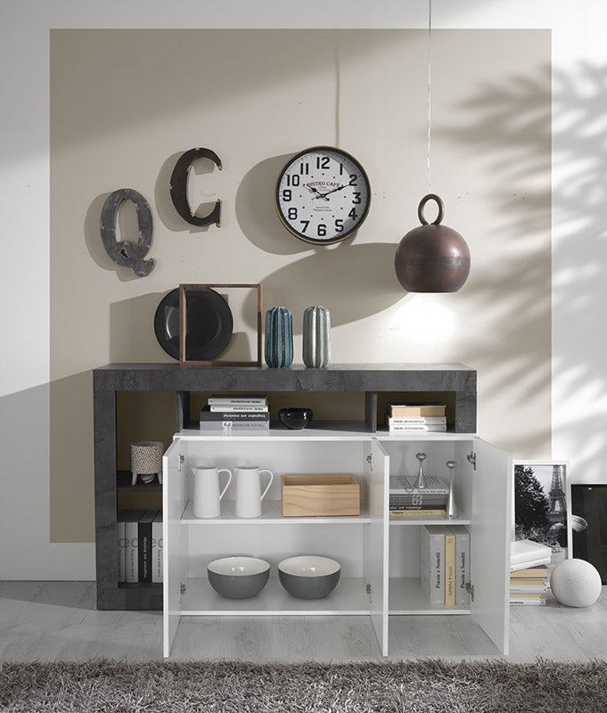 Madia moderna 3 ante  bianco laccato lucido e ossido, ZLCHNMAD3O