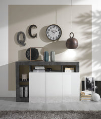 Madia moderna 3 ante  bianco laccato lucido e ossido, ZLCHNMAD3O