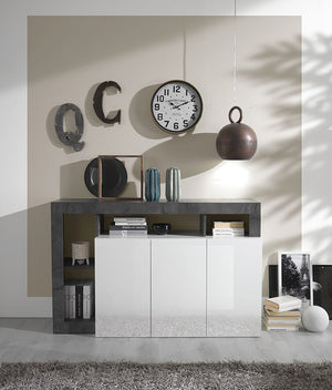 Madia moderna 3 ante  bianco laccato lucido e ossido, ZLCHNMAD3O