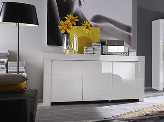 Credenza Moderna, Madia di Design, 3 ante, Bianco Lucido, Alba ZLCAML-MDP