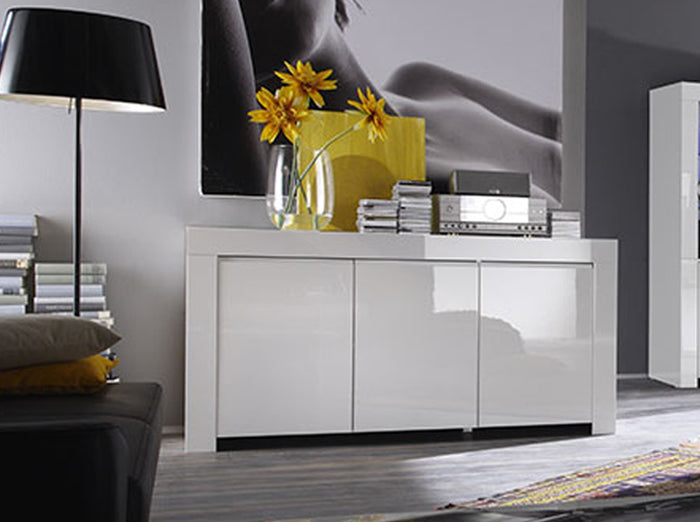 Credenza Moderna, Madia di Design, 3 ante, Bianco Lucido, Alba ZLCAML-MDP