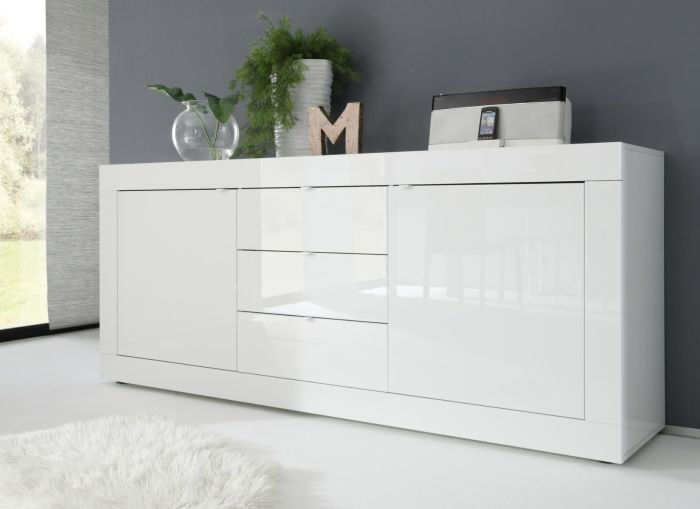 Credenza 3 cassetti e 2 ante Bianco Lucido, ZLCBSC-MDM-BB
