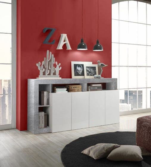 Madia  4 anteBianco laccato lucido e Cemento, ZLCHNMAD4P-CE