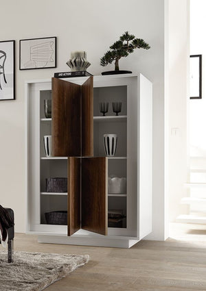 Credenza moderna alta Bianco Opaco e Cognac, ZLCSKY-MBCO