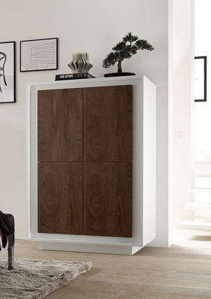 Credenza moderna alta Bianco Opaco e Cognac, ZLCSKY-MBCO