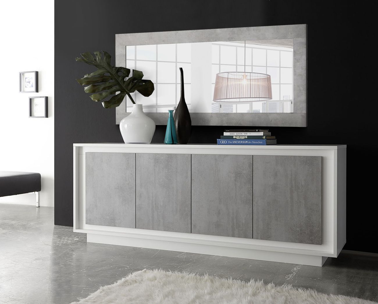 Credenza moderna Bianco Opaco e Beton, ZLCSKY-CBBE