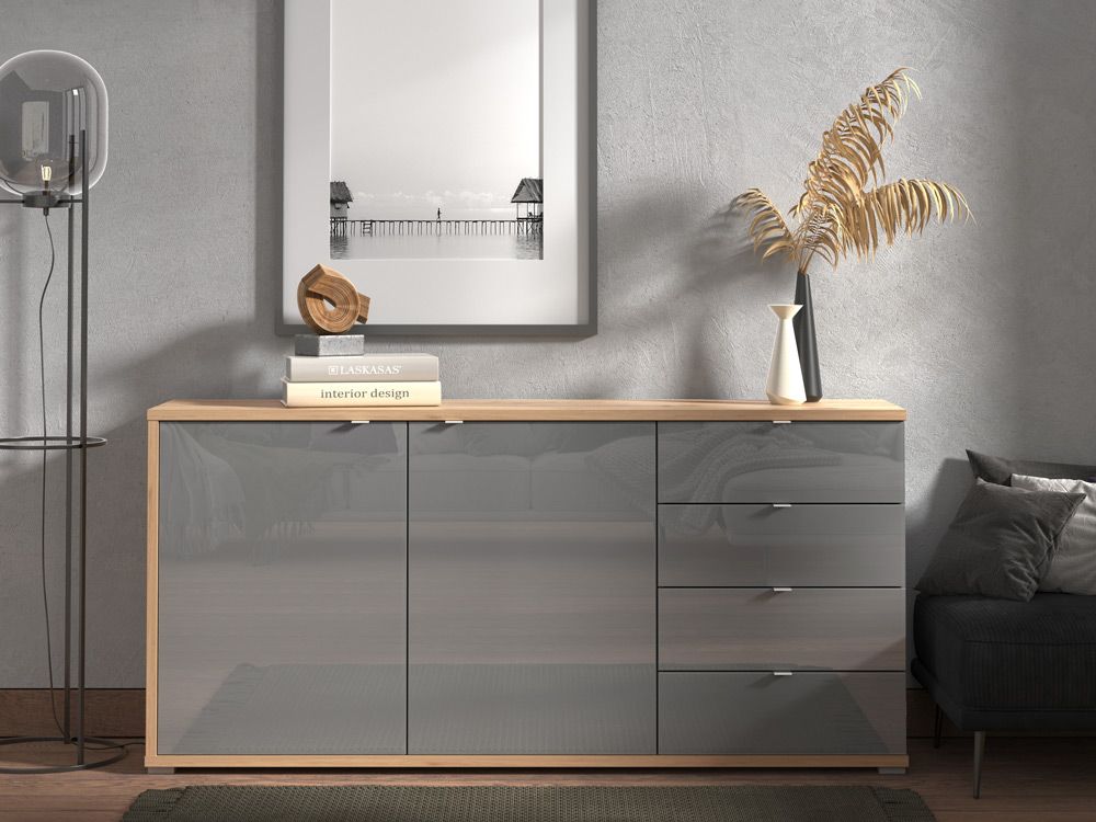 Madia per zona giorno moderna, finitura Grigio grafite e Rovere ZFM98311011
