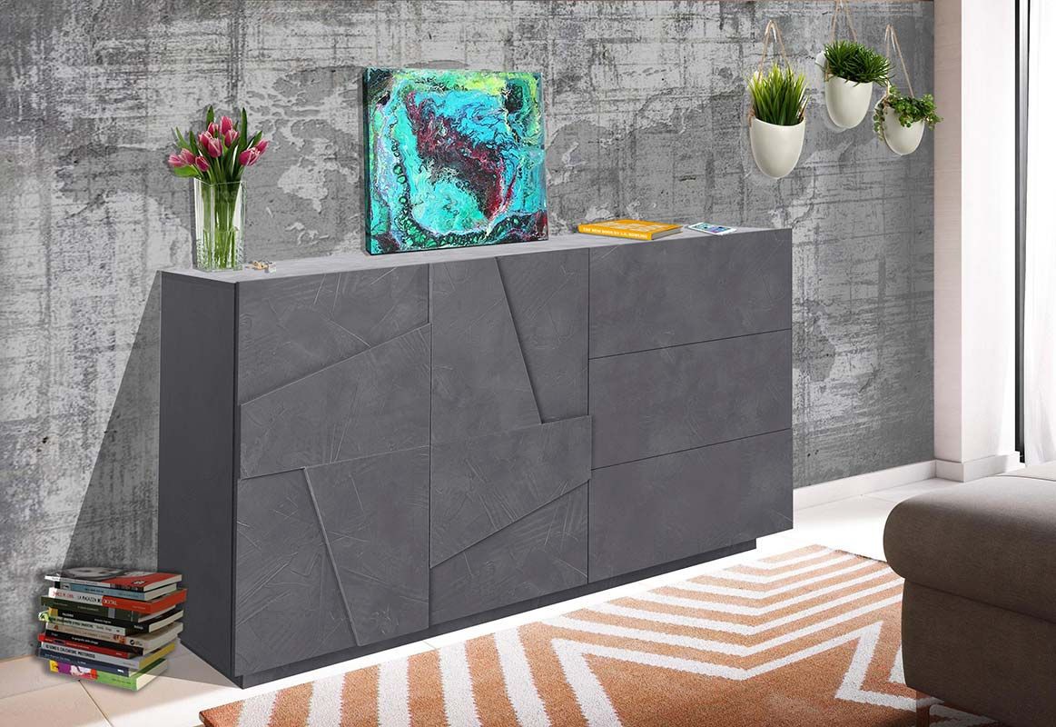 Madia moderna con 3 cassetti e 2 ante con disegno geometrico in Ardesia, ZTCA61895369