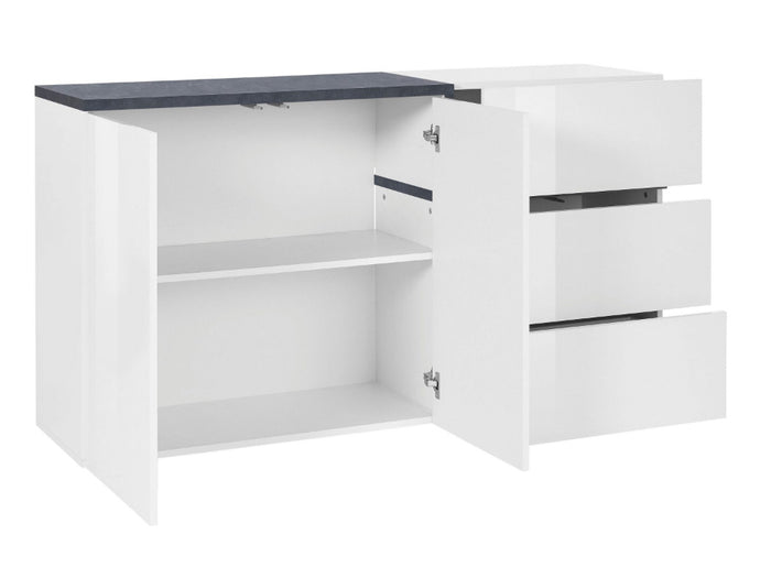 Madia moderna con 2 ante e 3 cassetti in finitura Bianco lucido e Ardesia, ZTC95866458