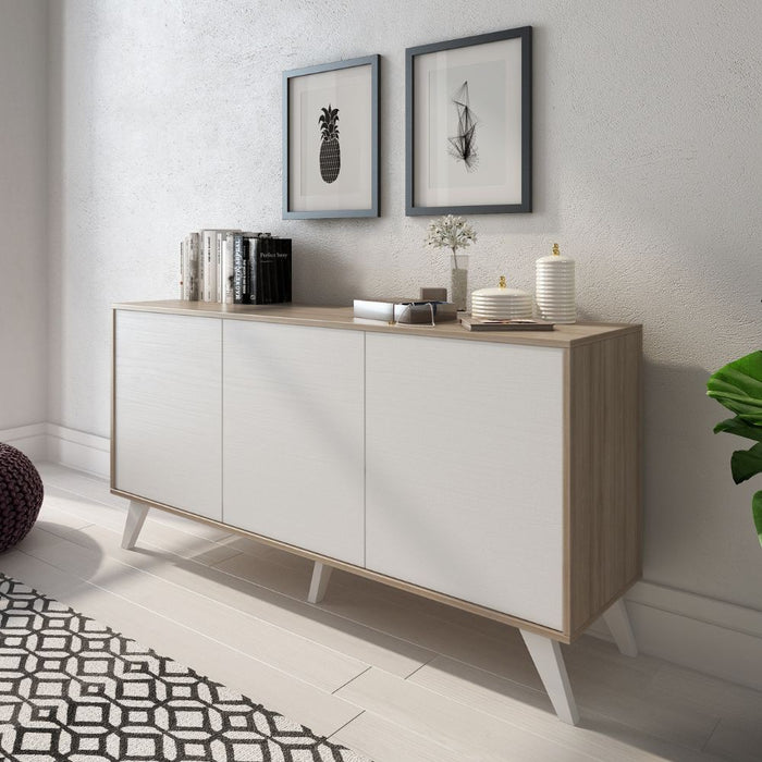 Madia Nimes 3 ante bianco rustico e struttura in olmo almeria 153,9x39,6x72H